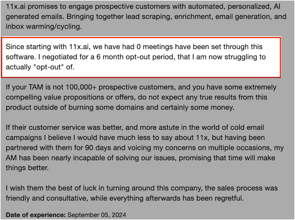 11x.ai review on Trustpilot