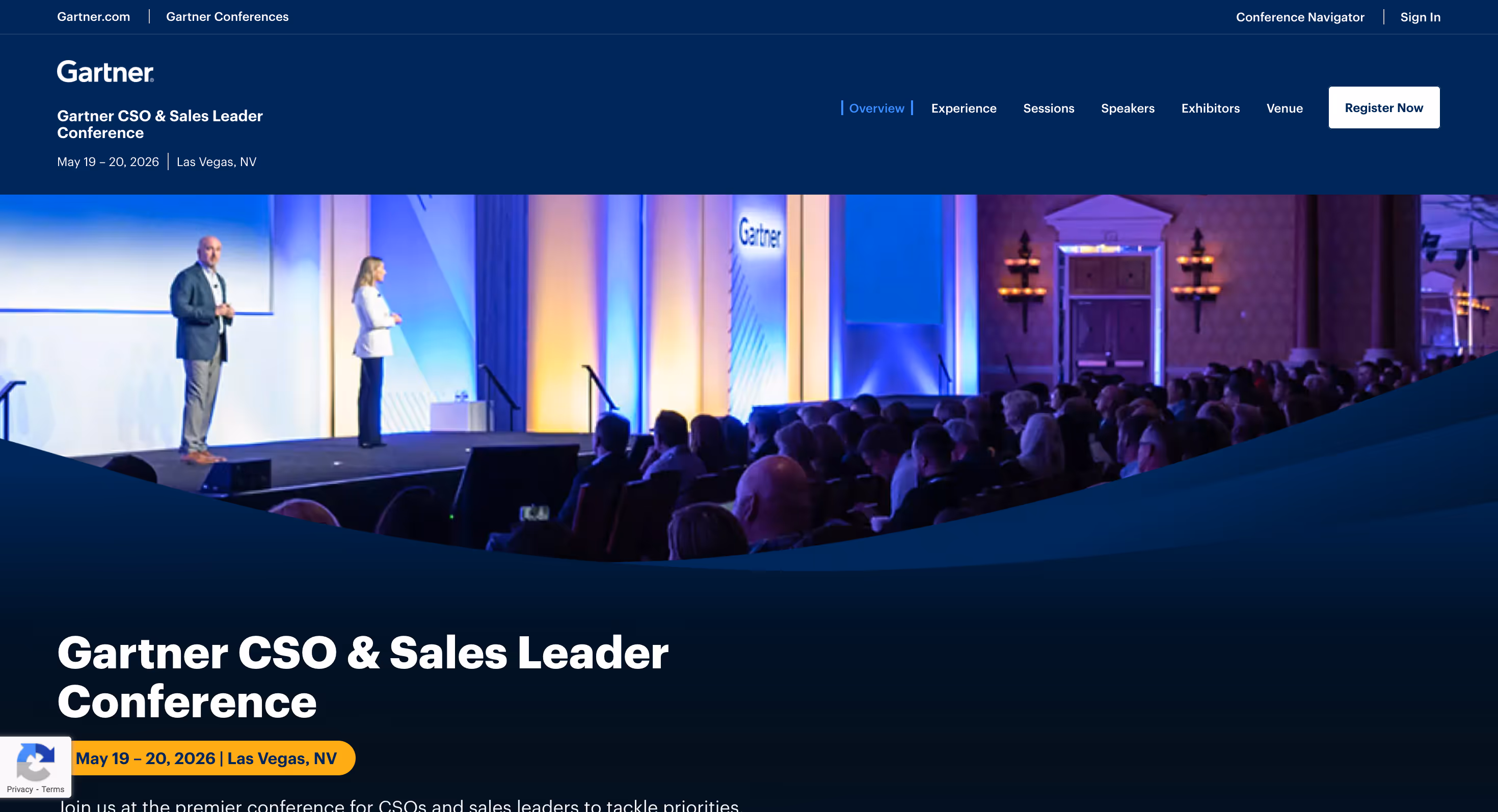 This image shows homepage of Gartner CSO & Sales Leader Conference website.