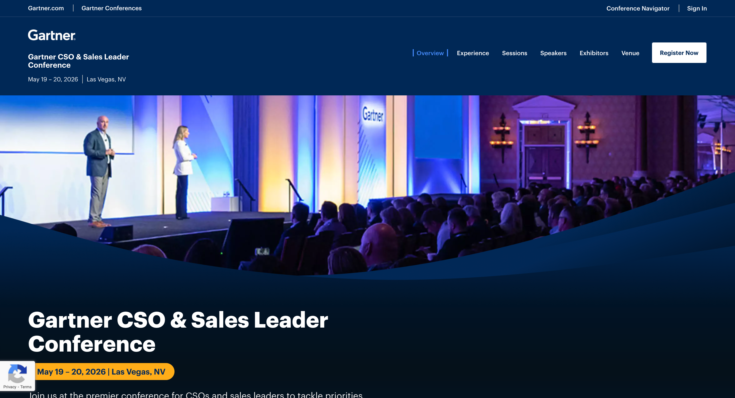 This image shows homepage of Gartner CSO & Sales Leader Conference website.