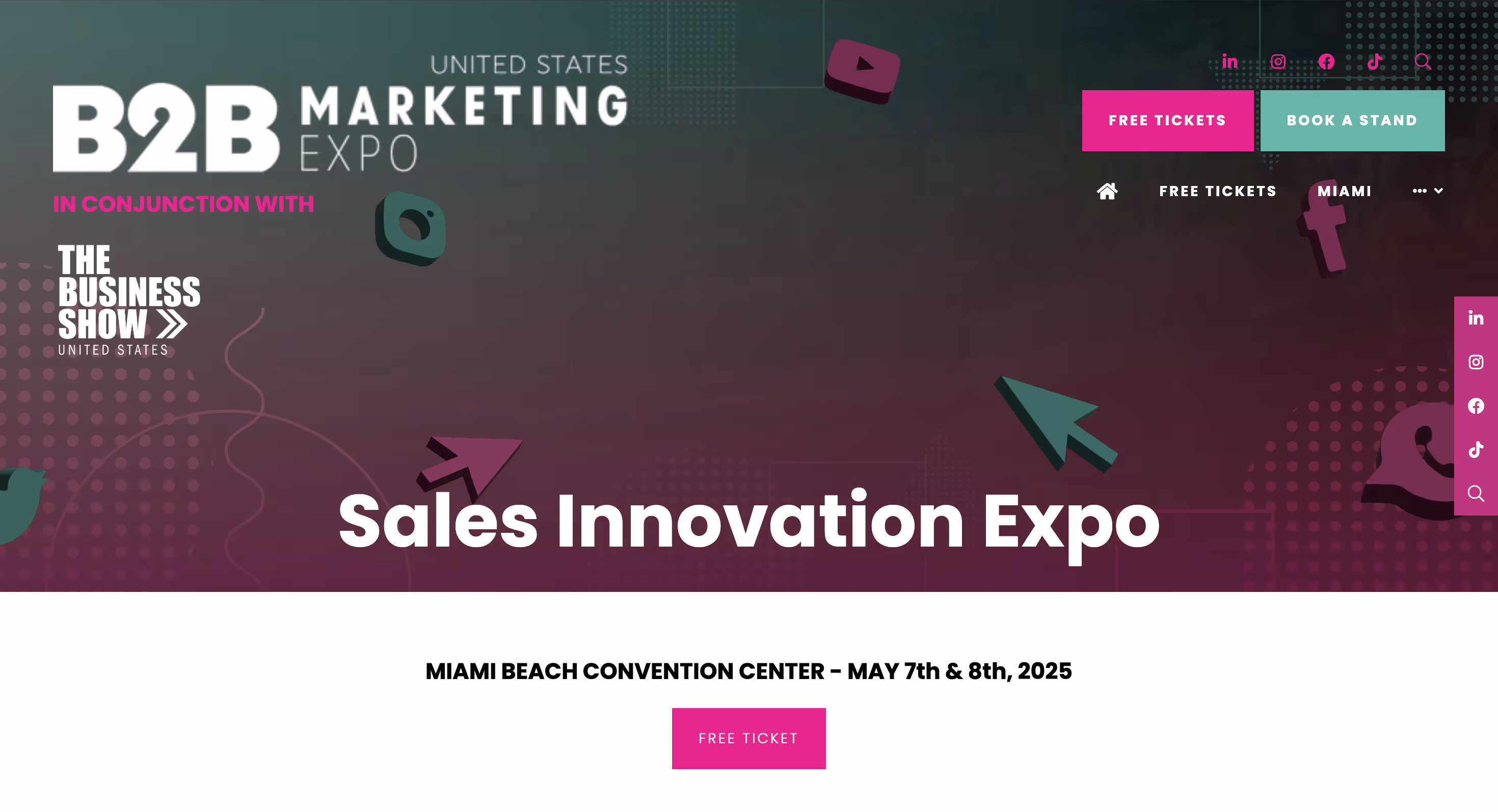 This image shows homepage of Sales Innovation Expo website.