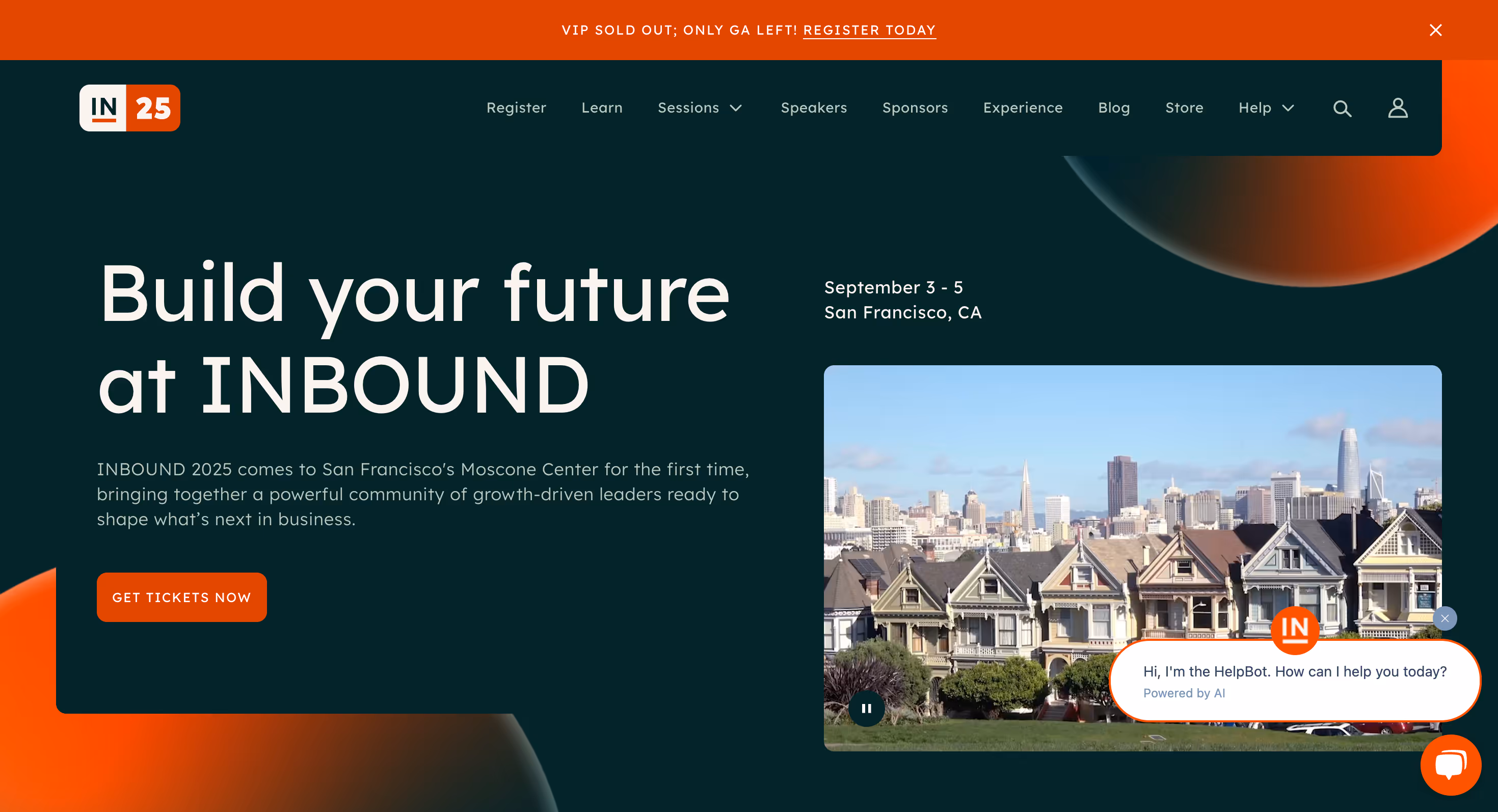 This image shows homepage of HubSpot Inbound website.