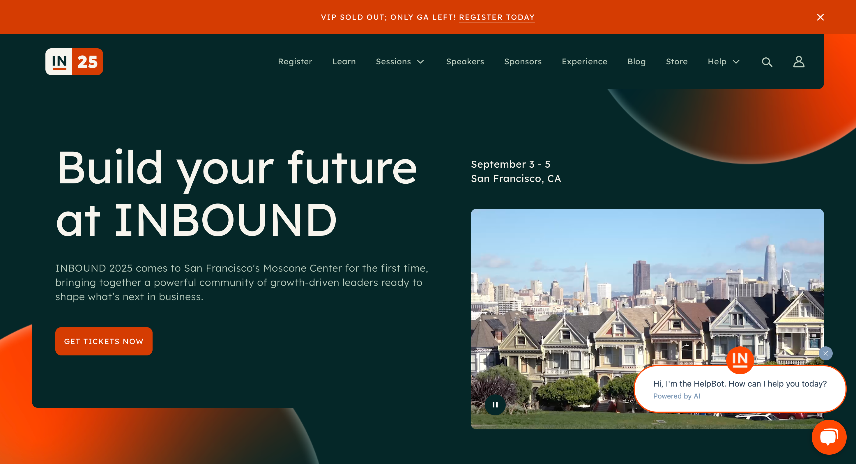 This image shows homepage of HubSpot Inbound website.