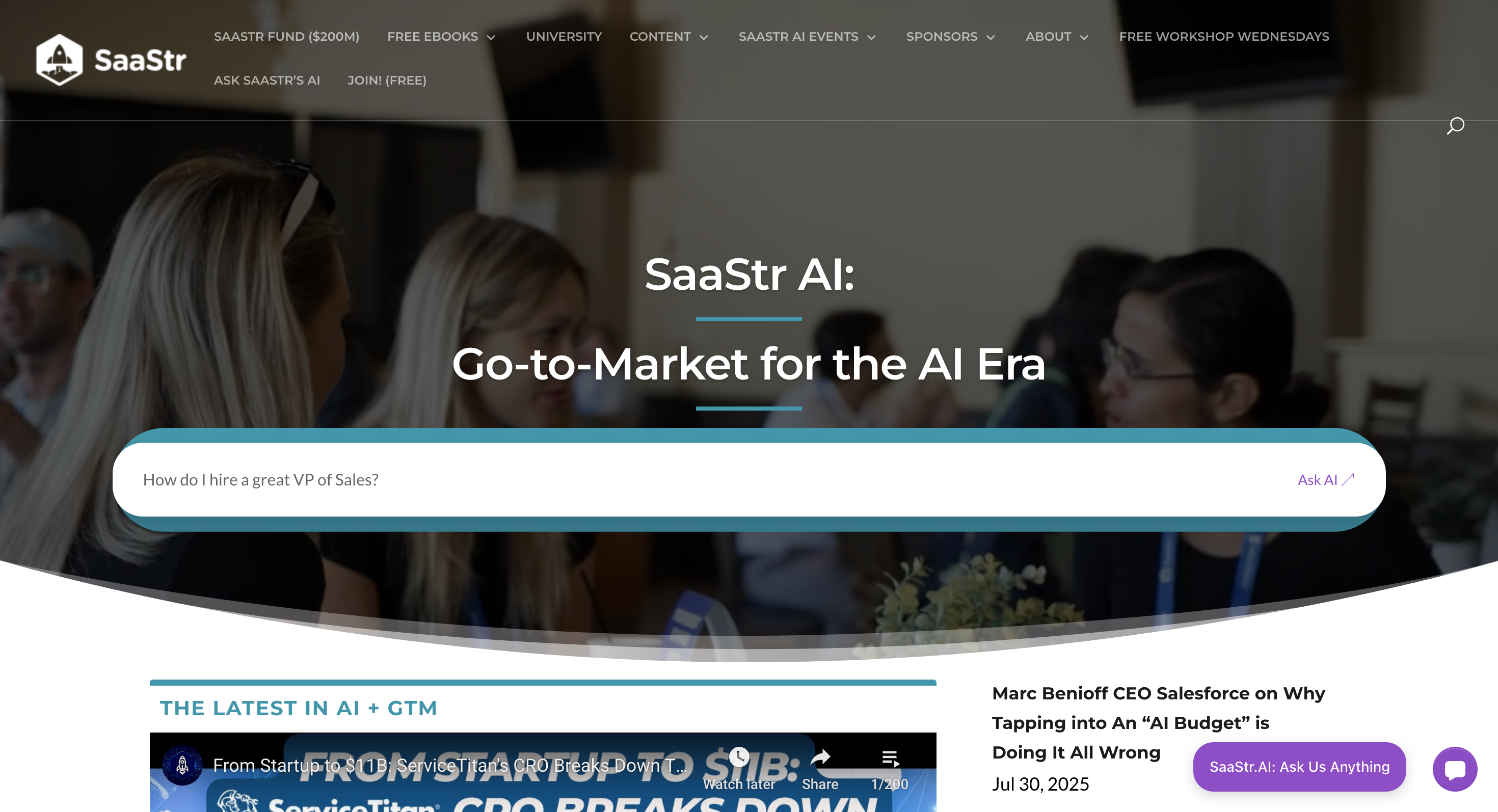 This image shows homepage of SaaStr website.