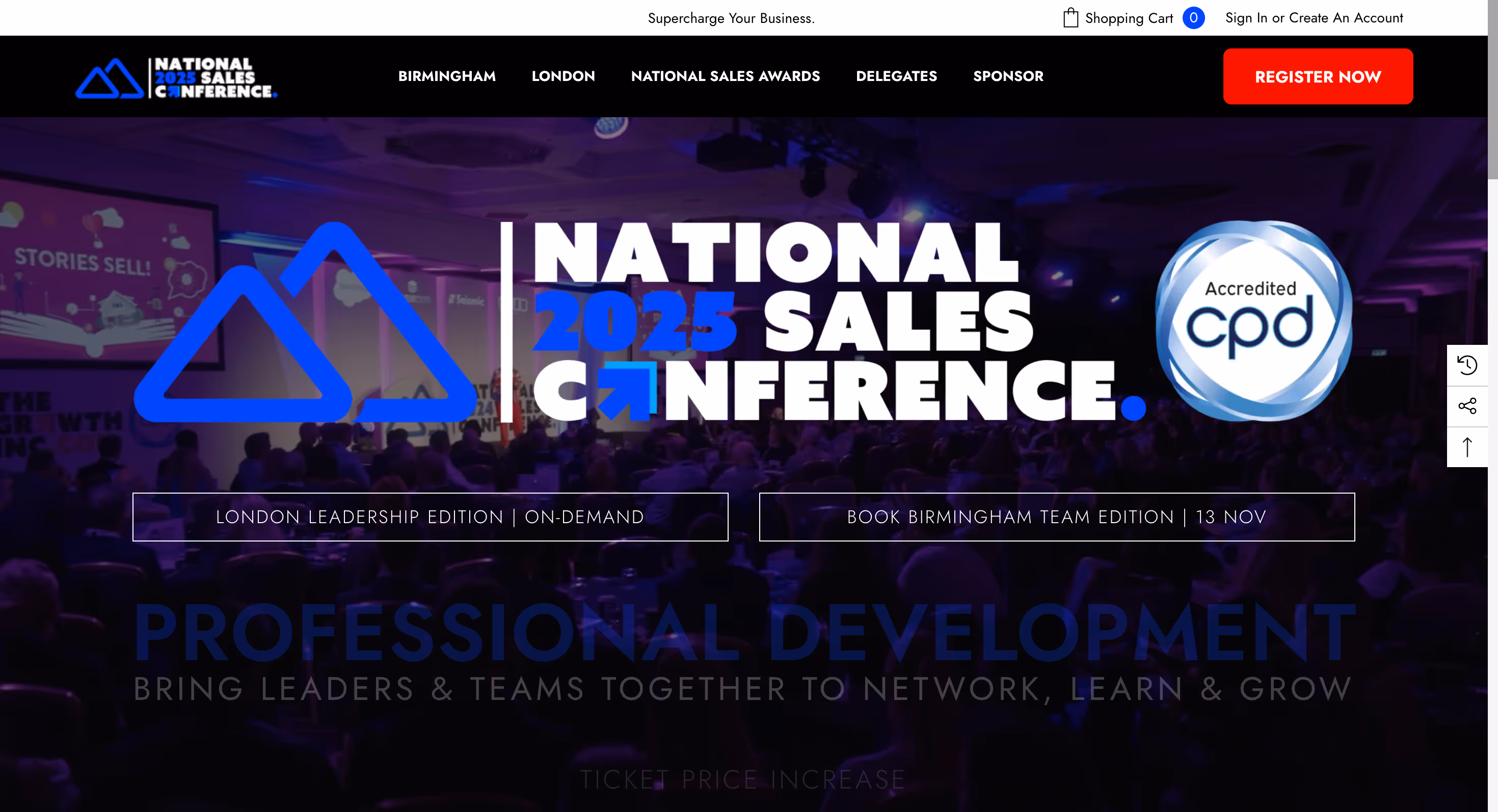 This image shows homepage of National Sales Conference website.