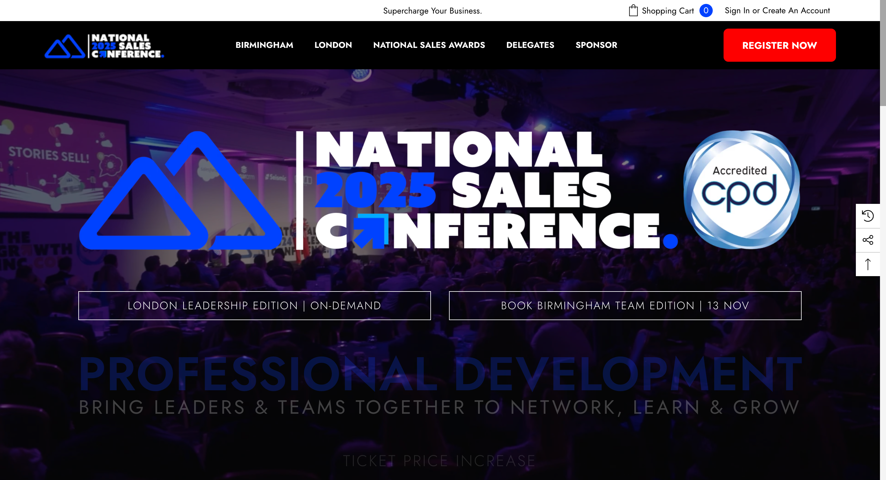 This image shows homepage of National Sales Conference website.