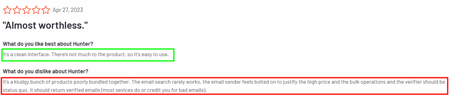 Hunter.io G2 reviews