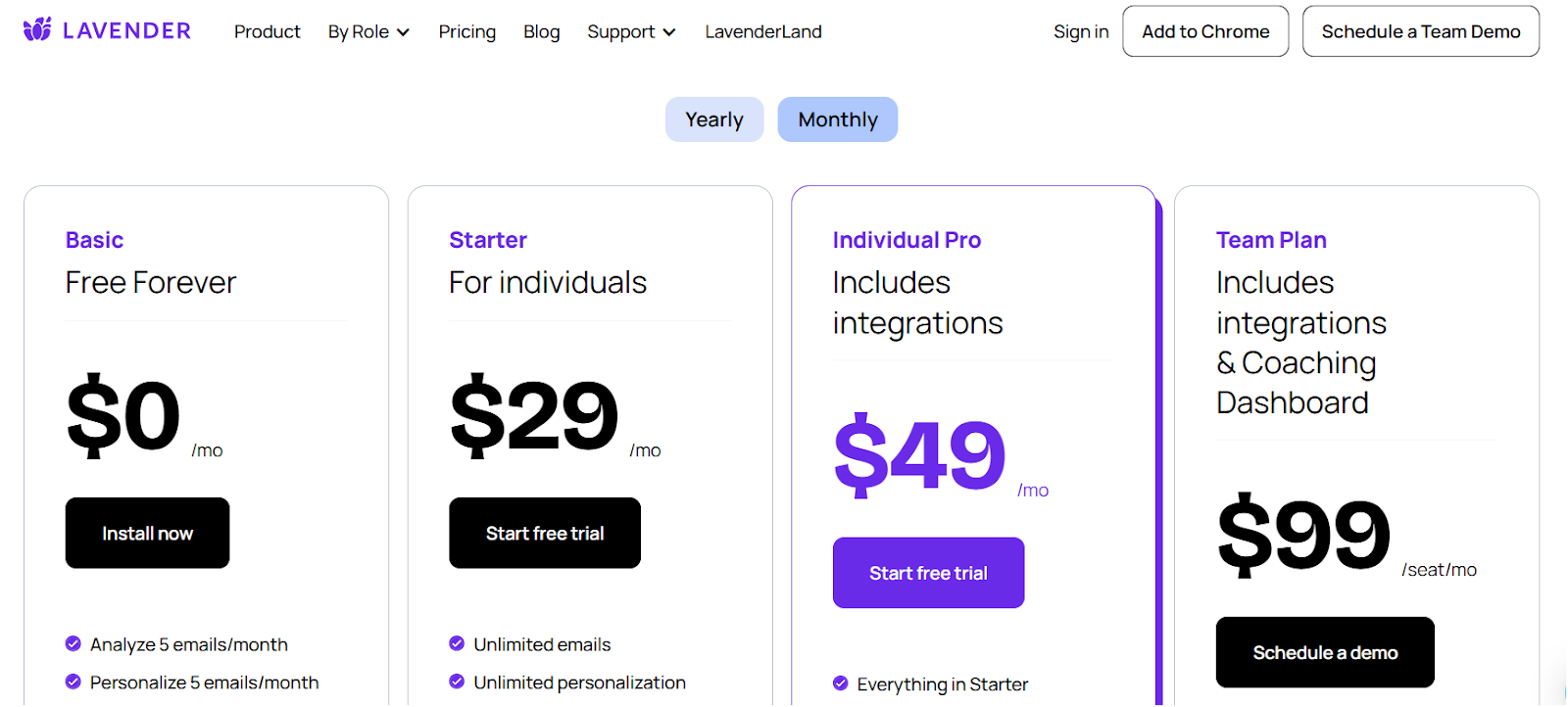 Lavender.ai Pricing 