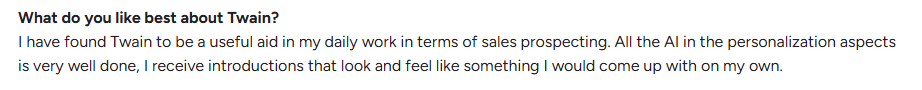 Twain review on G2.com