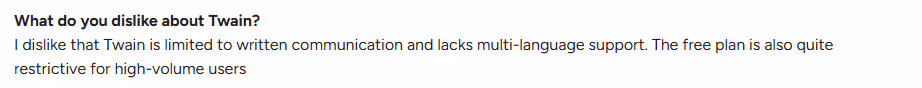 Twain review on G2.com