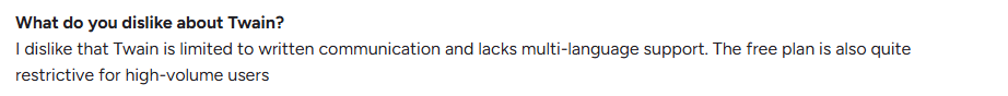 Twain review on G2.com