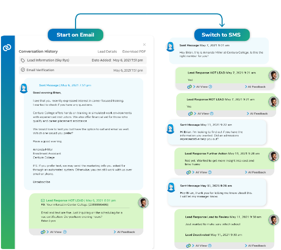 Lead status alerts in Conversica