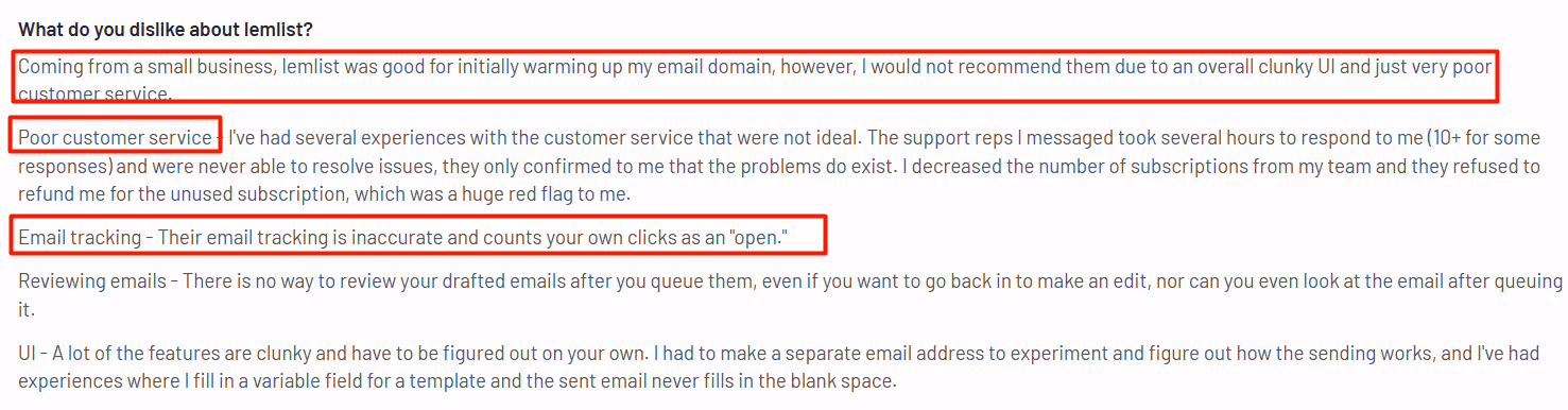 Lemlist user review on G2
