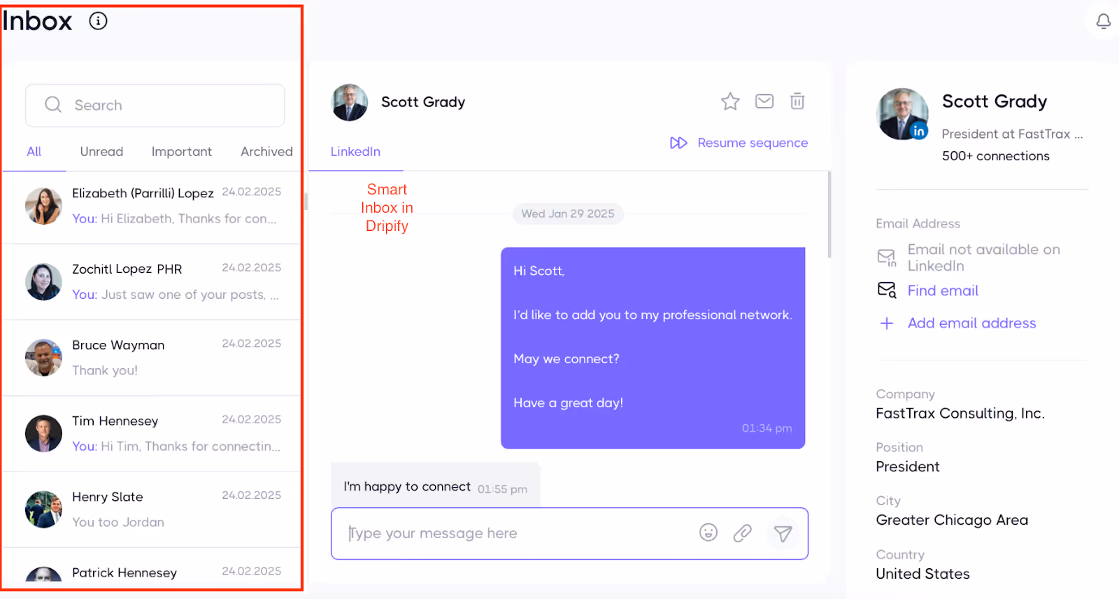 Smart Inbox in Dripify