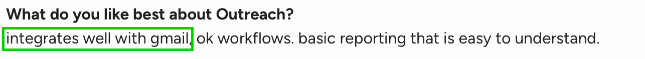 Outreach G2 reviews about it’s integration with gmail
