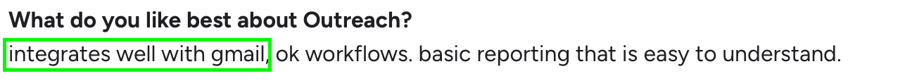 Outreach G2 reviews about it’s integration with gmail