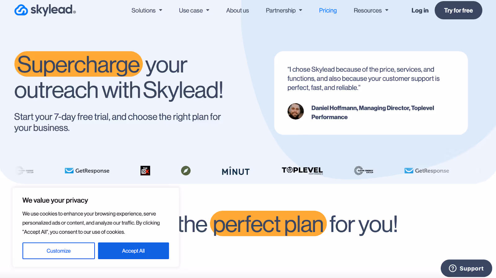 Skylead homepage 