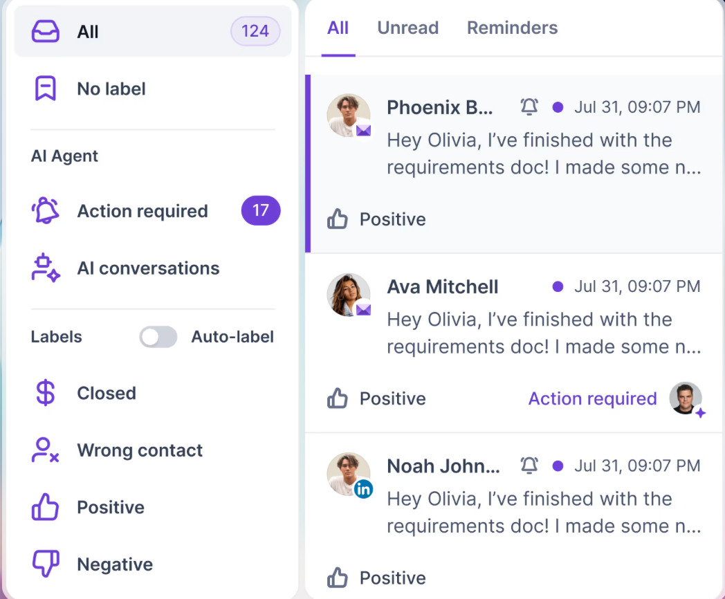 Salesforge Primebox™ to manage all replies across LinkedIn and Email