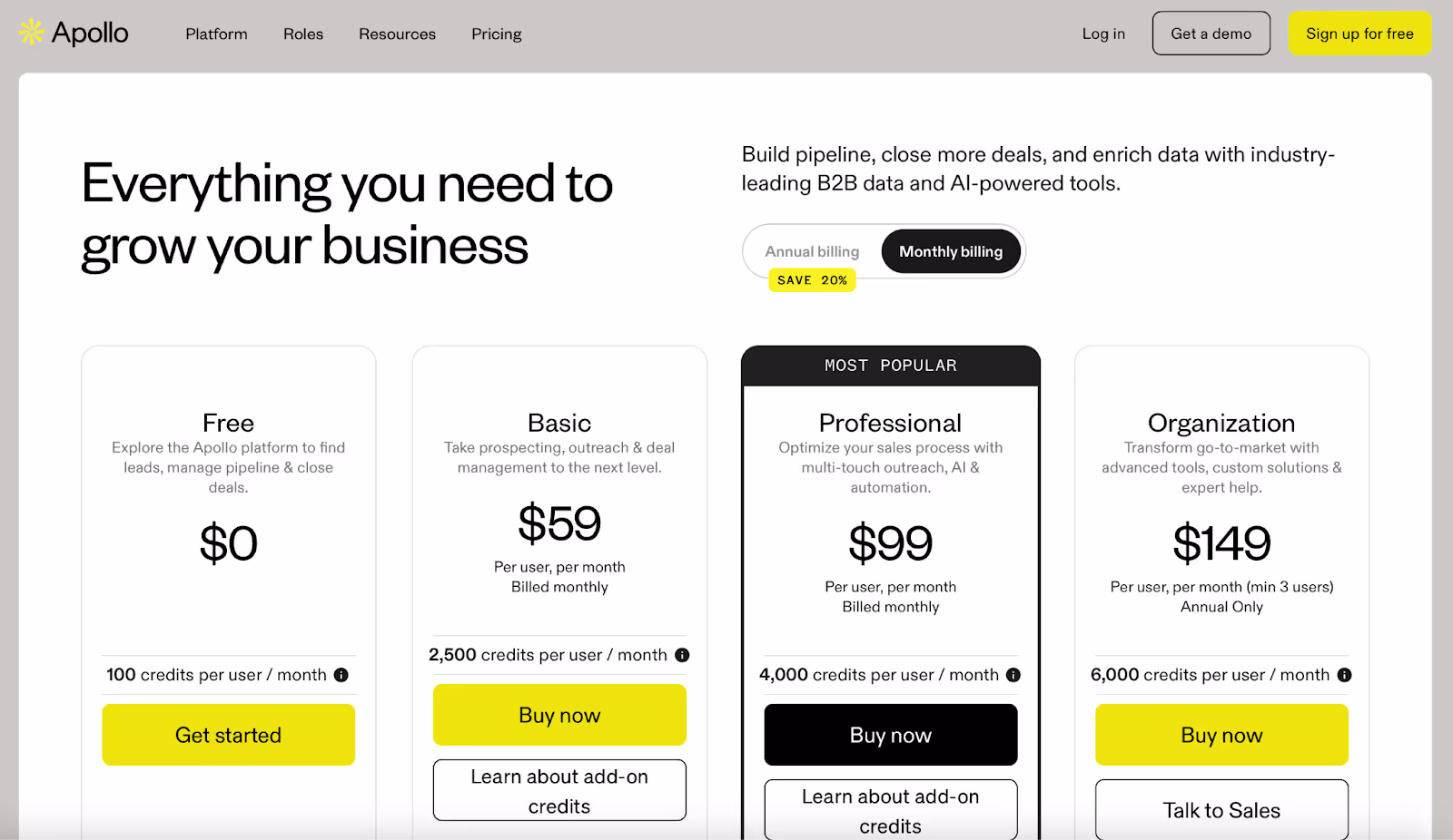 Apollo.io Pricing 