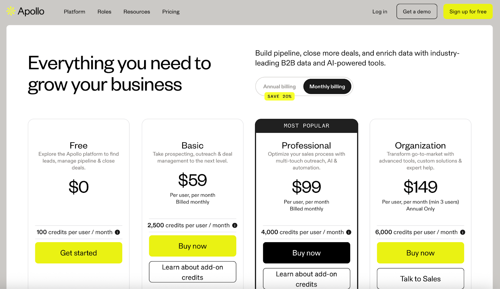 Apollo.io Pricing 