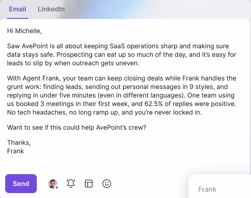 Personalisation in Agent Frank