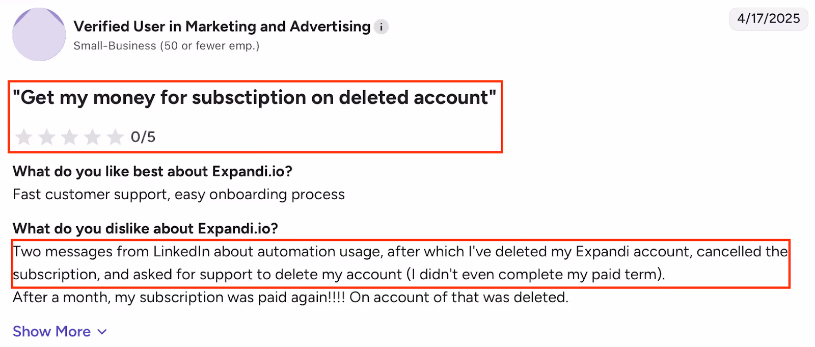 Expandi Review About Trial & Billing Issues