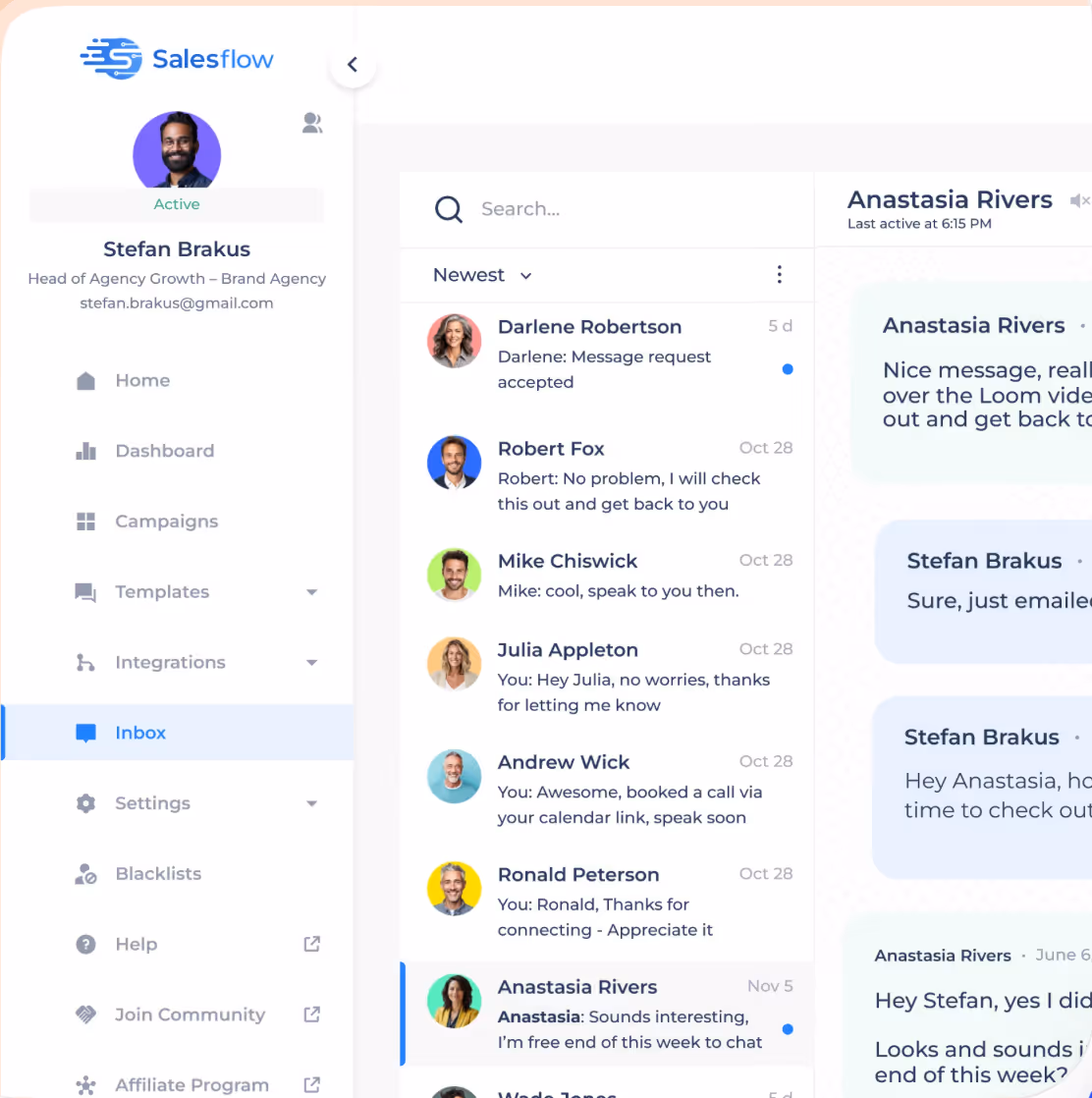 Real time inbox management in Salesflow