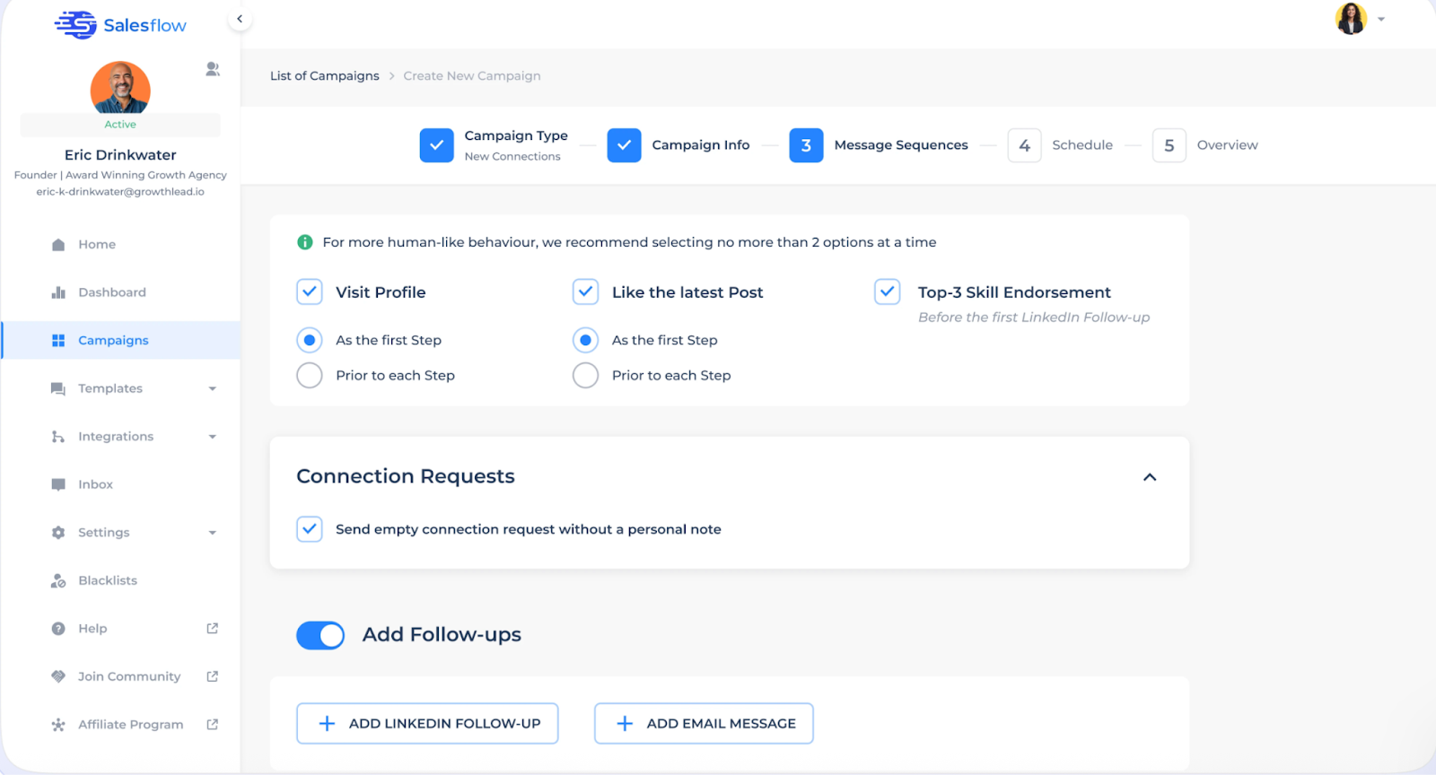LinkedIn automation in Salesflow 