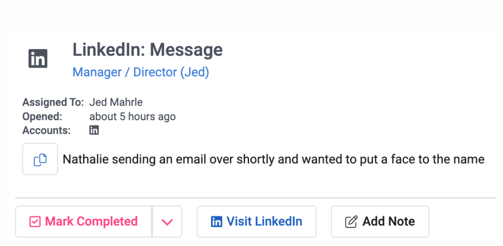 LinkedIn tasks and messages on Mailshake