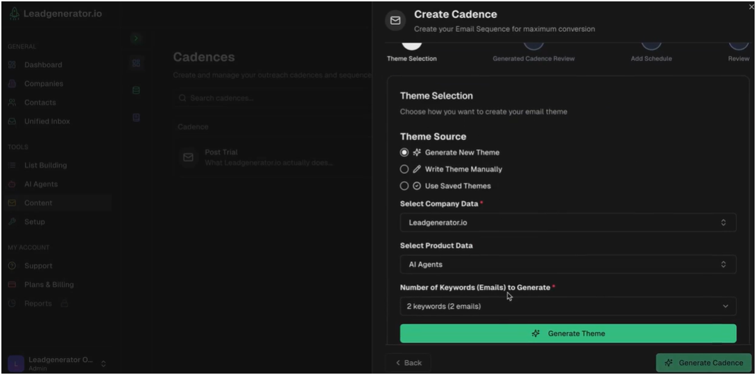 Automated Cadence generator in Leadgenerator.io