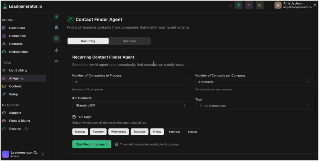 AI contact finder agent in Leadgenerator.io