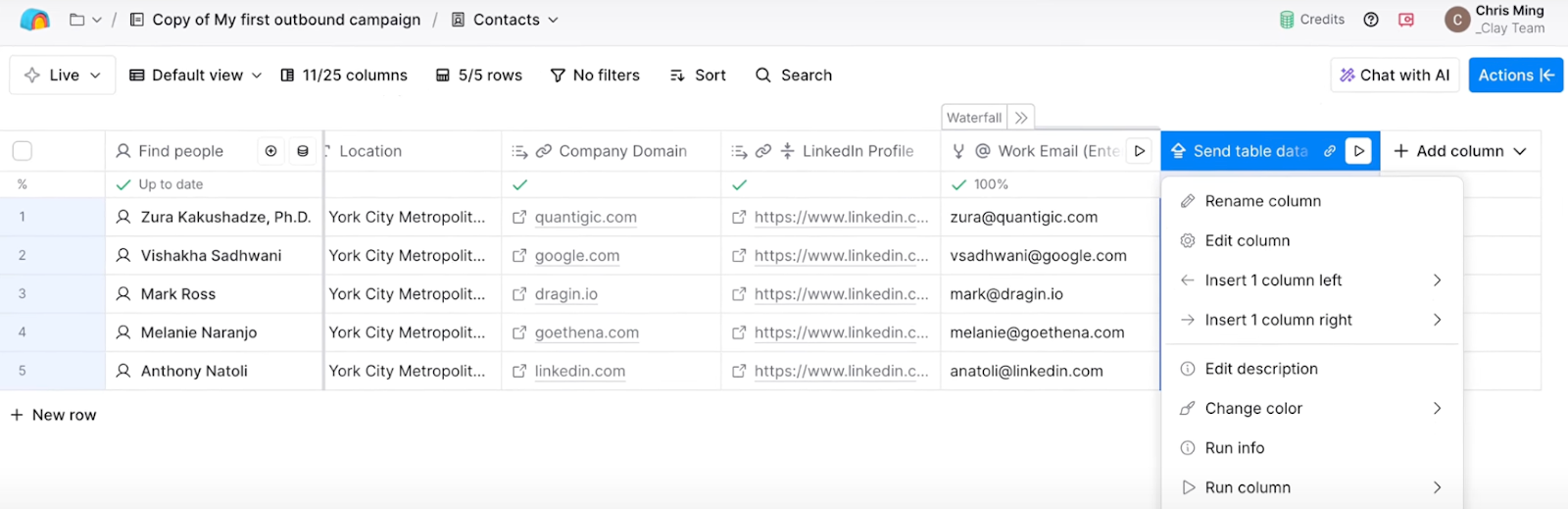 Campaign table in Clay