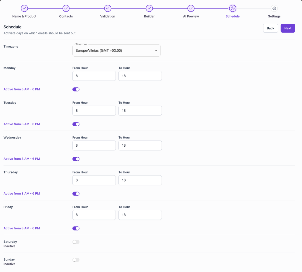 Sending schedule in Salesforge