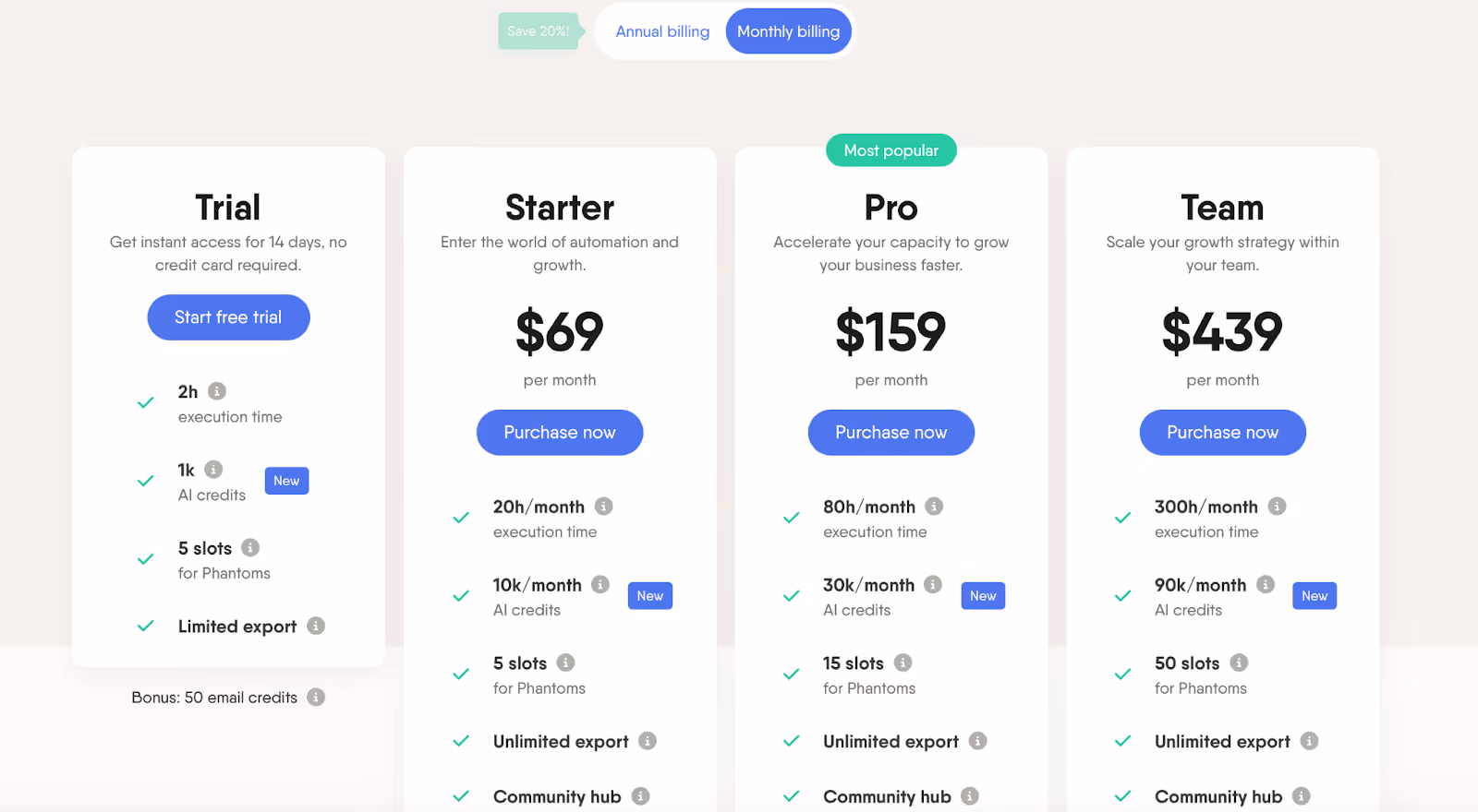 PhantomBuster Pricing