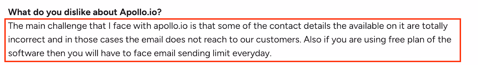 Apollo.io review mentioning incorrect contact data and daily email sending limits.