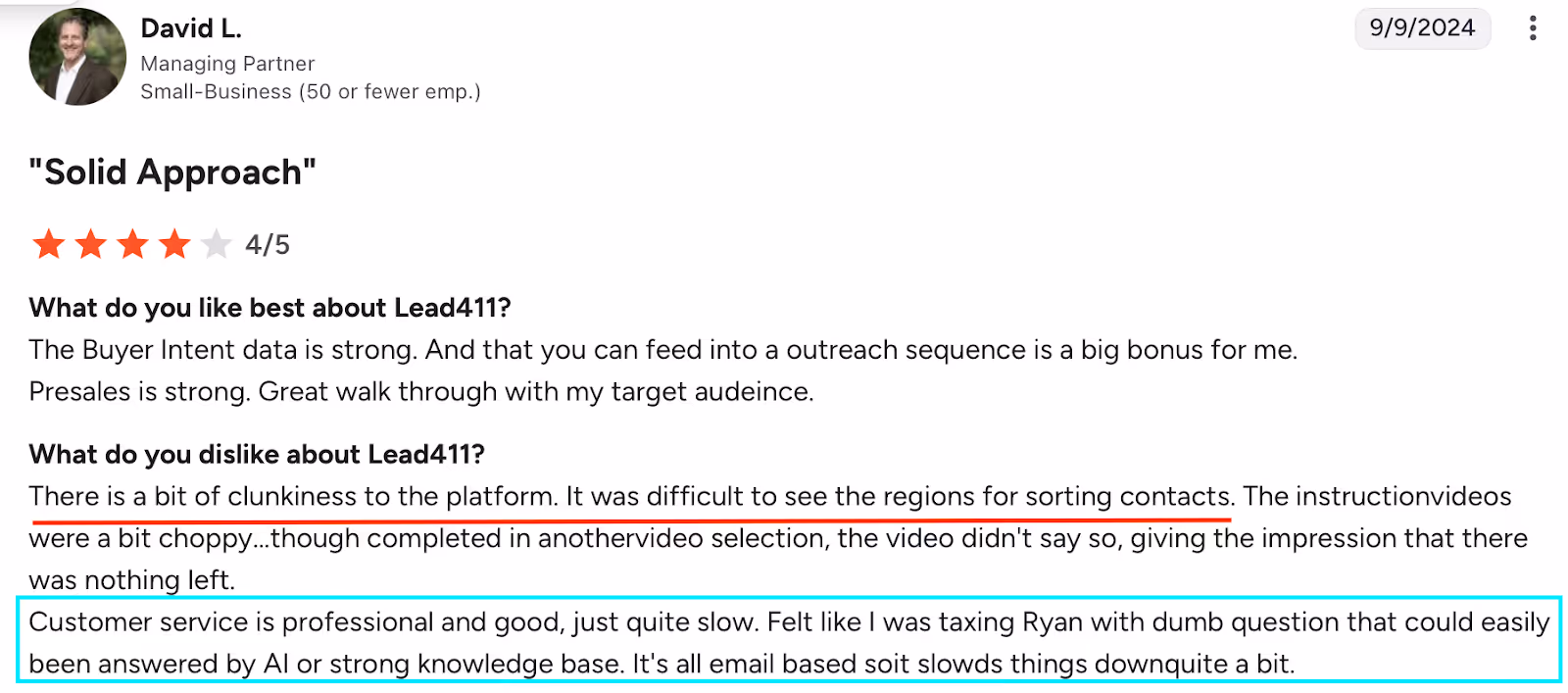 G2 review rating Lead411 4 out of 5 stars.