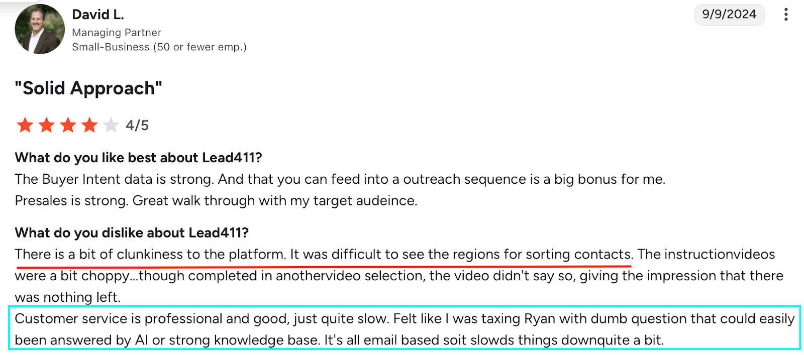 G2 review rating Lead411 4 out of 5 stars.