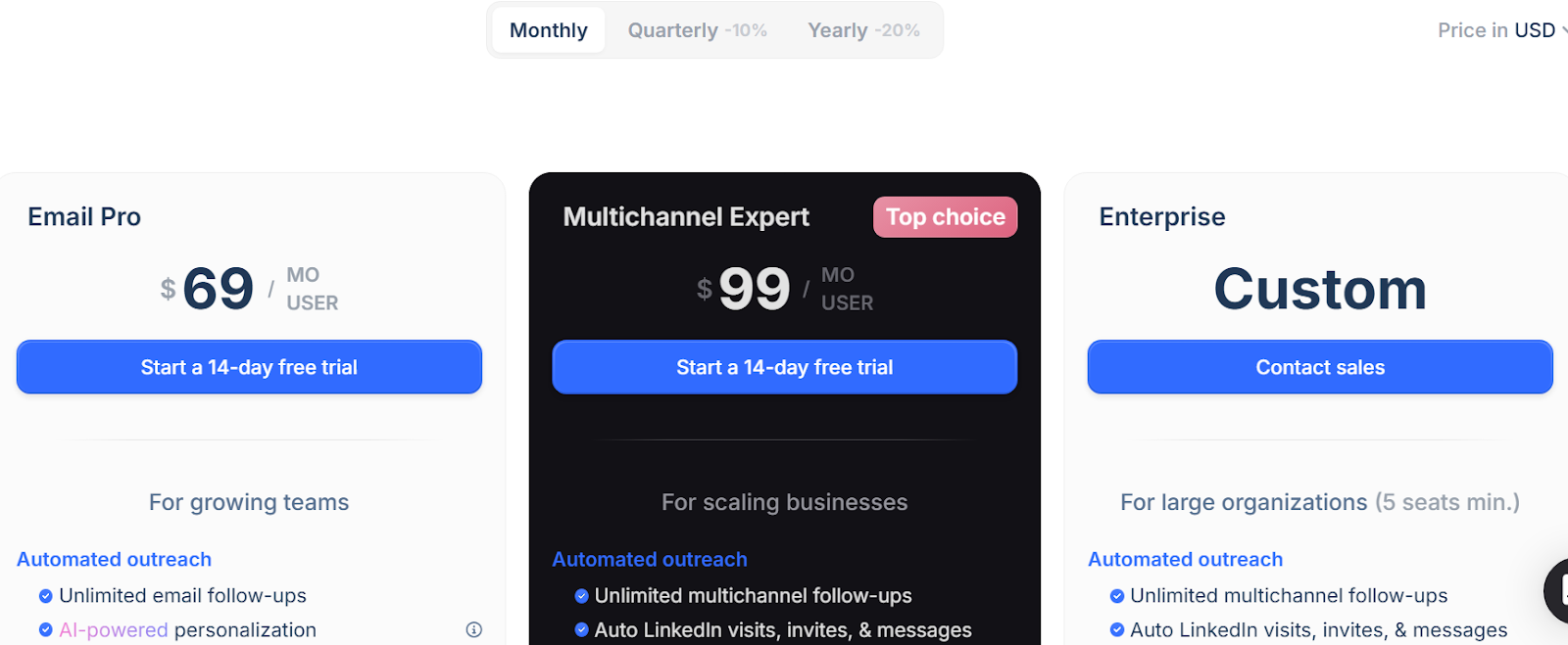 Lemlist Monthly Pricing Plans