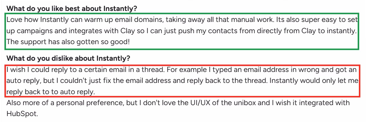 Instantly review on its Email Campaigns and Replies