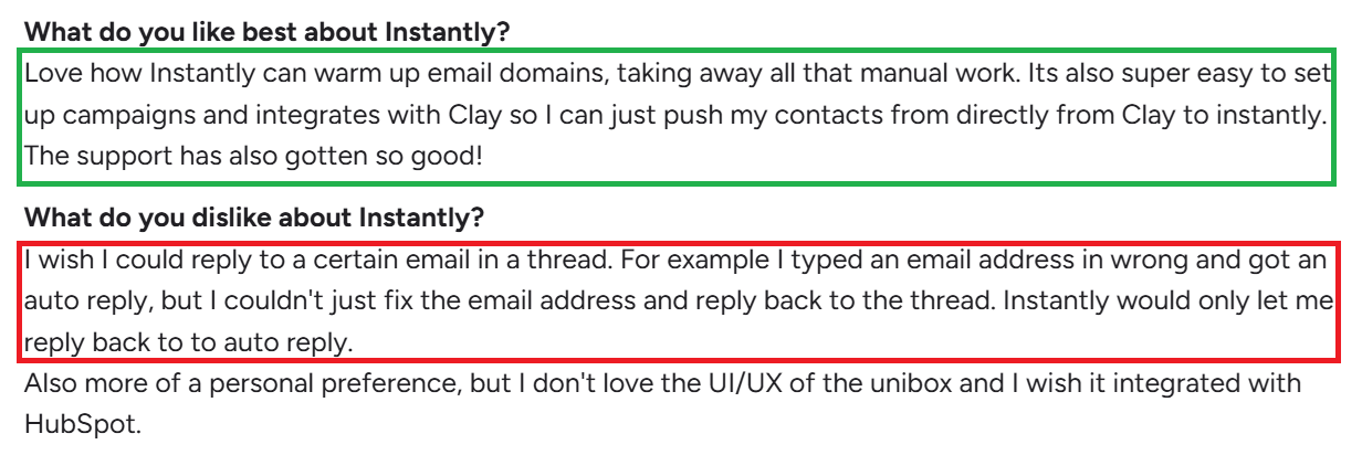 Instantly review on its Email Campaigns and Replies
