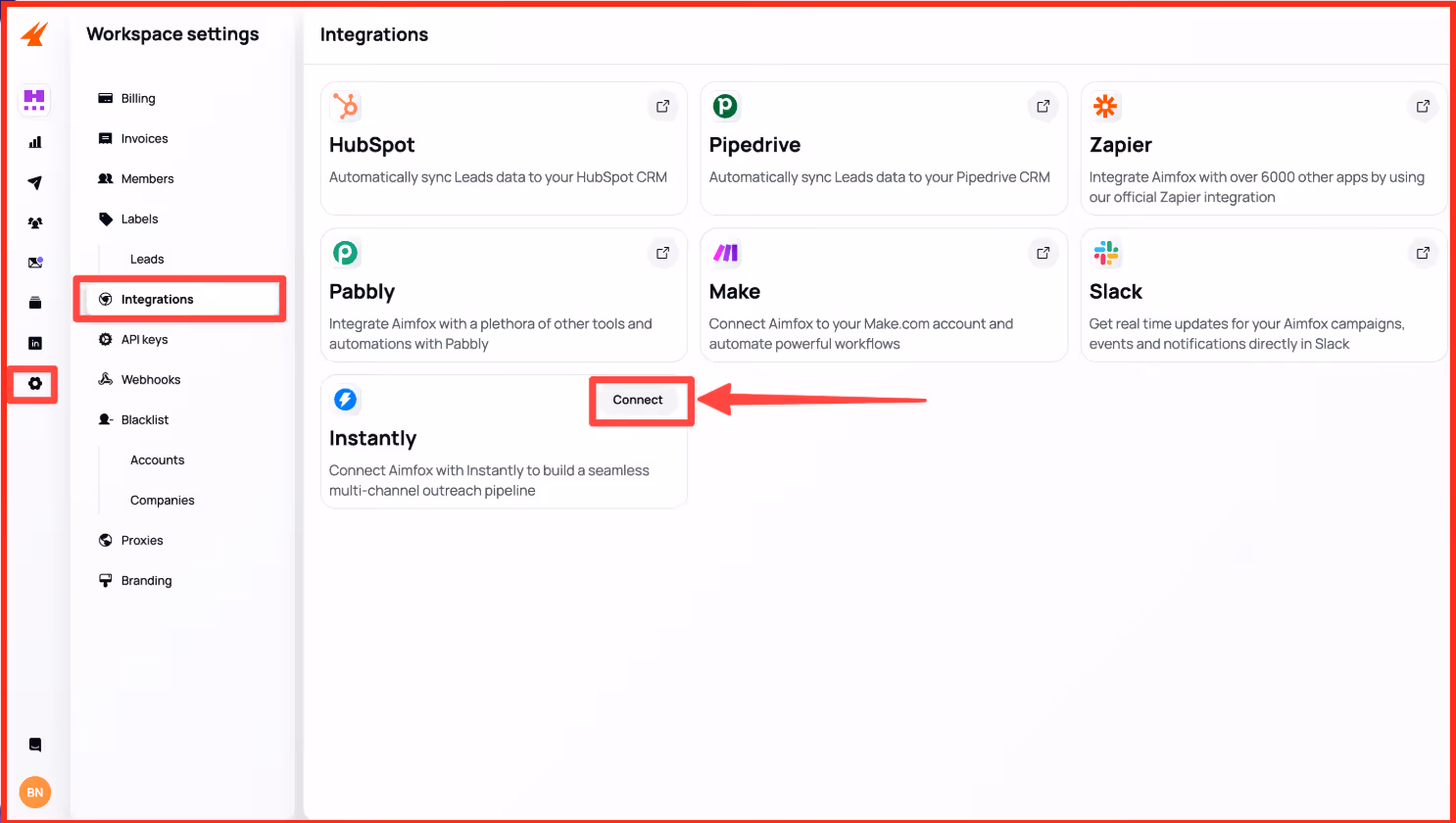 Instantly and Aimfox integration