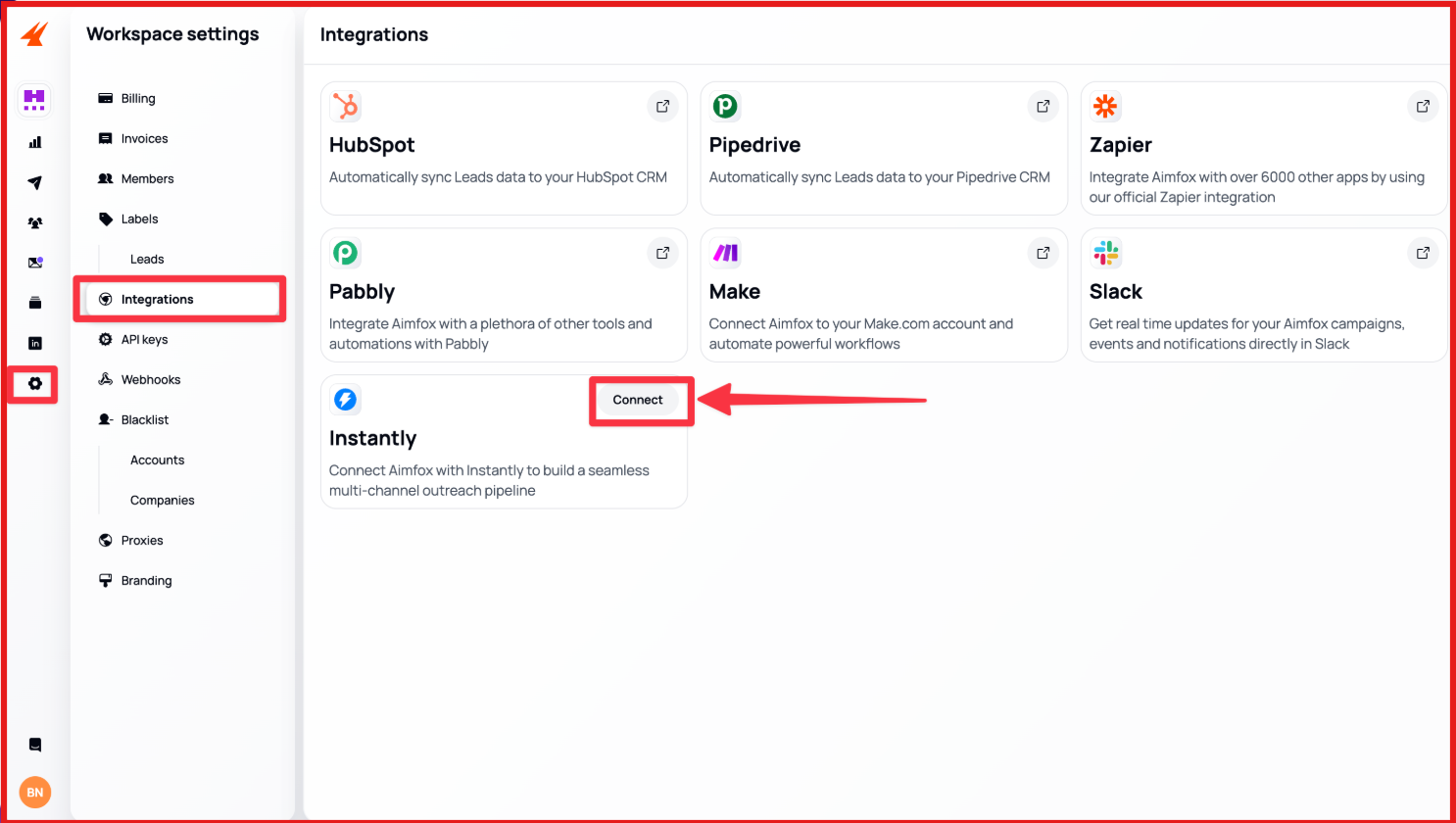 Instantly and Aimfox integration