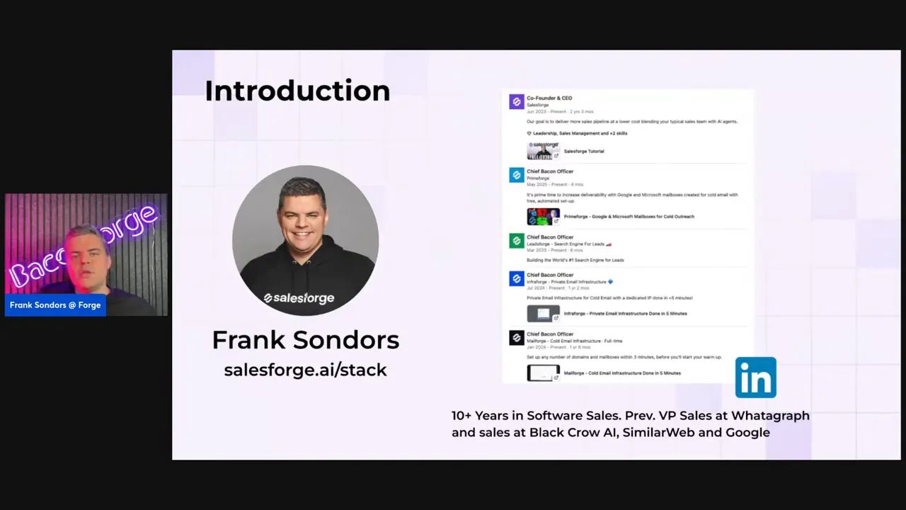 Clean slide titled 'Introduction' with Frank Sonders headshot and LinkedIn profile snippets, clear and easy to read