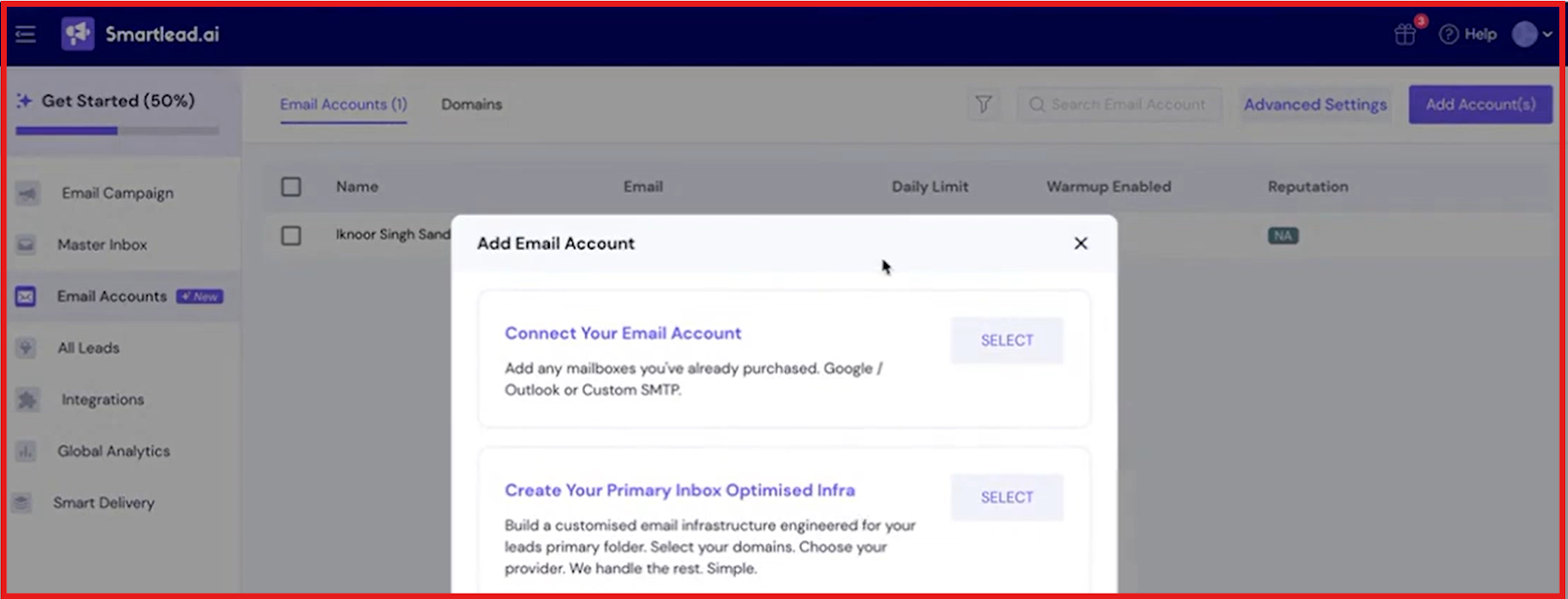 Smartlead add email account