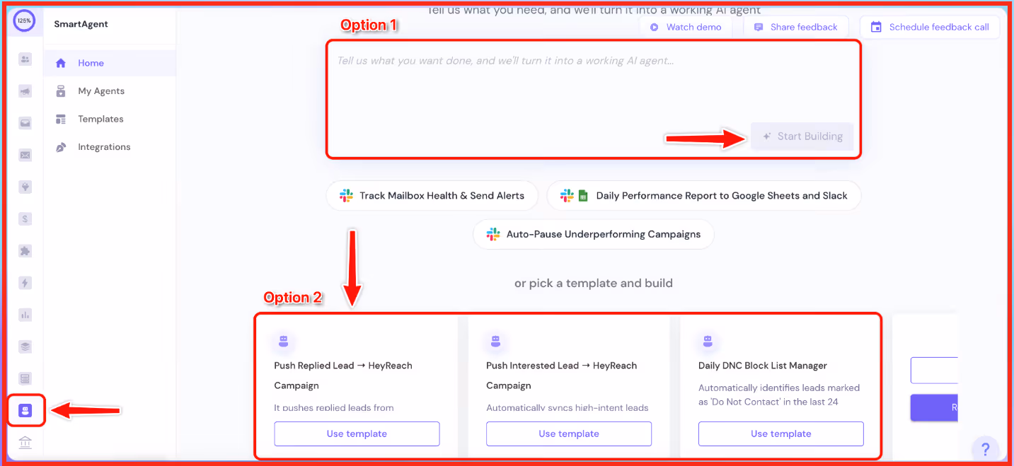Create a SmartAgent or use push replied lead to a HeyReach campaign