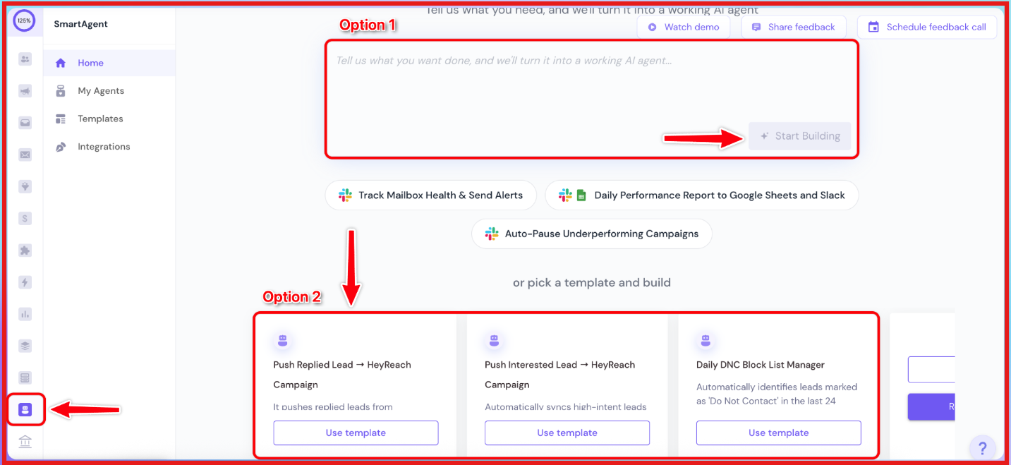 Create a SmartAgent or use push replied lead to a HeyReach campaign