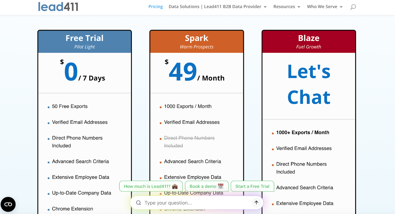 Lead411 pricing plans