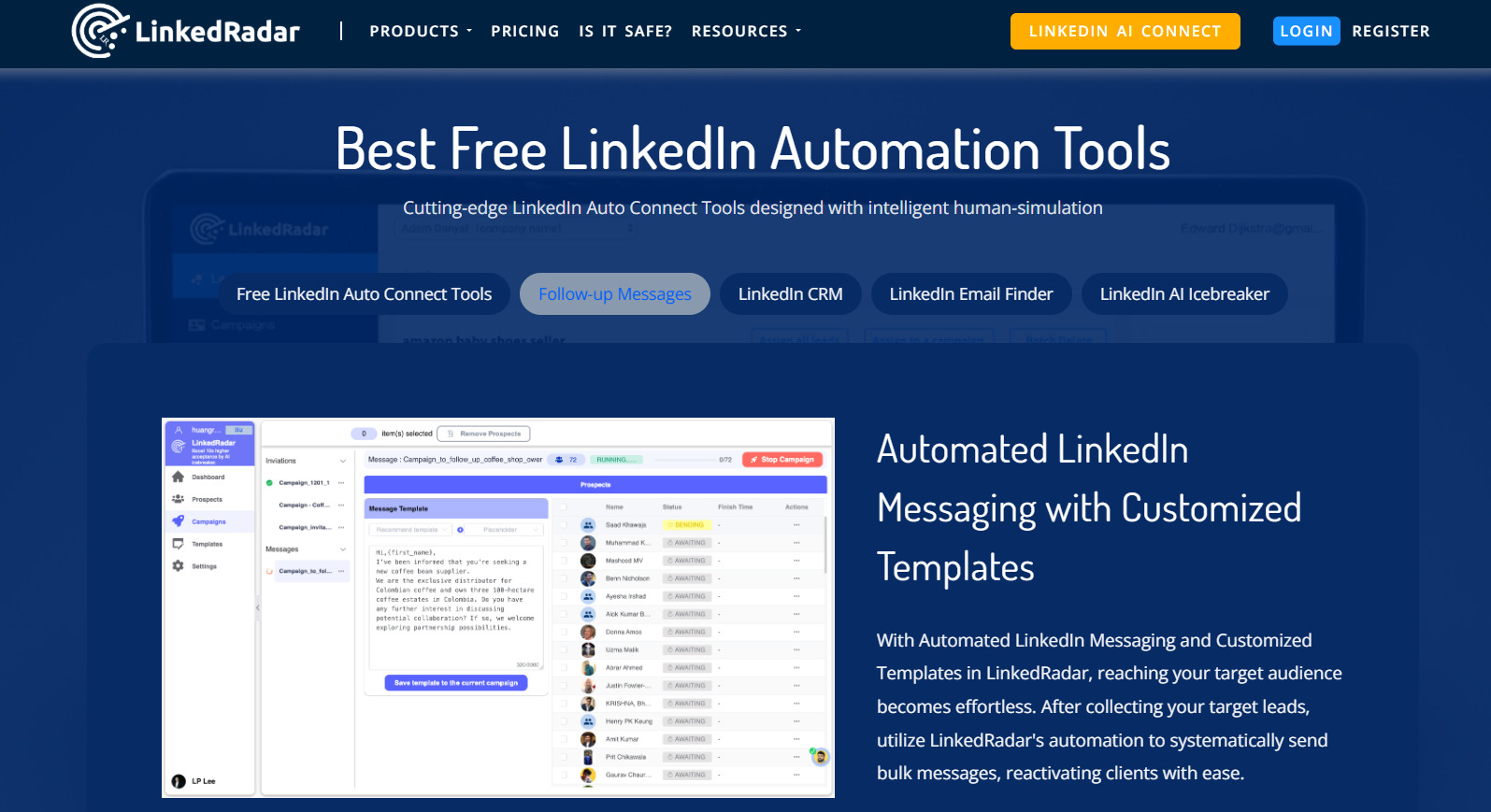 LinkedRadar homepage