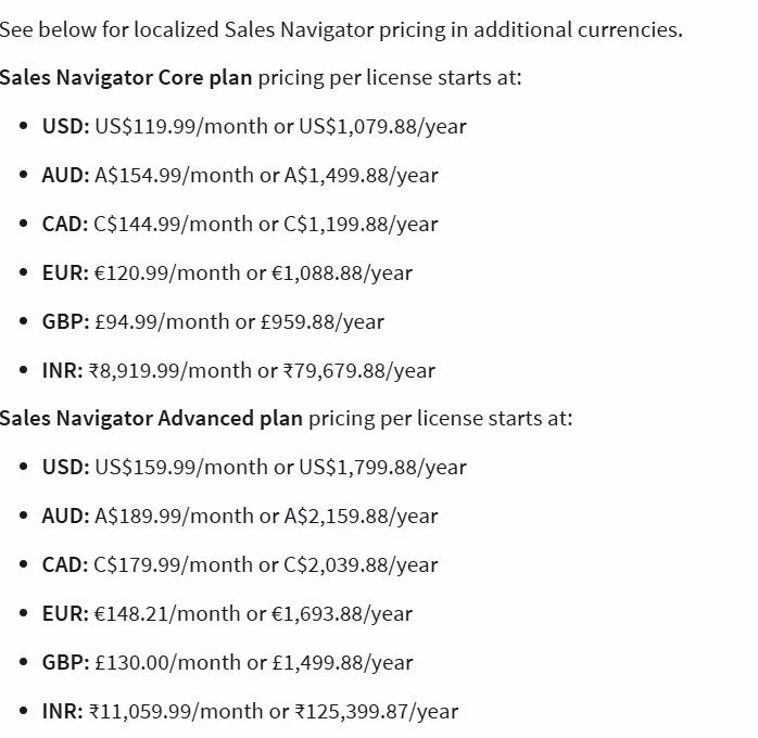 LinkedIn Sales Navigator pricing