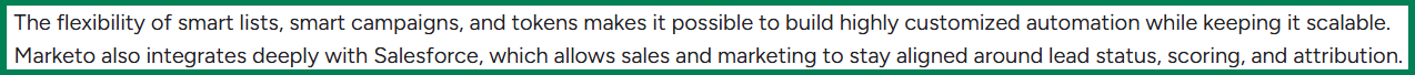 Adobe Marketo G2 review about flexibility of smart lists