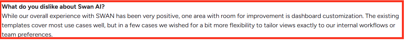 Swan AI G2 review about dashboard customization